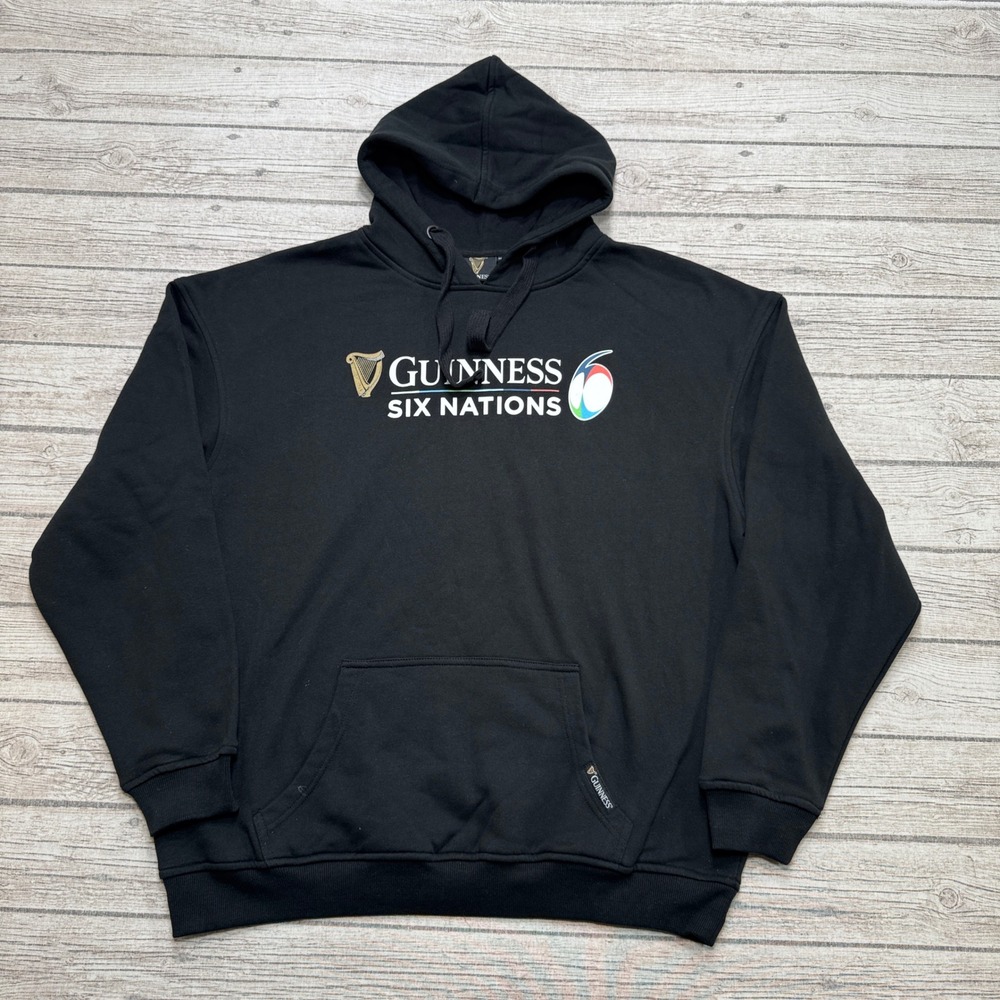 Guinness Hoodie Men's 2XL Black Six Nations Rugby Championship Athletic Pullover